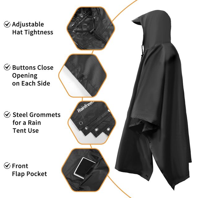 Impermeable y Poncho de Senderismo Multifuncional para Exteriores 3 en 1 con Recubrimiento de PU para Adultos
