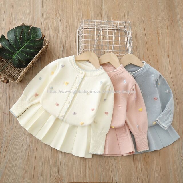 Cardigan de malha feito à mão para meninas, casaco suéter de primavera e outono com laço, top princesa de manga bufante para bebês