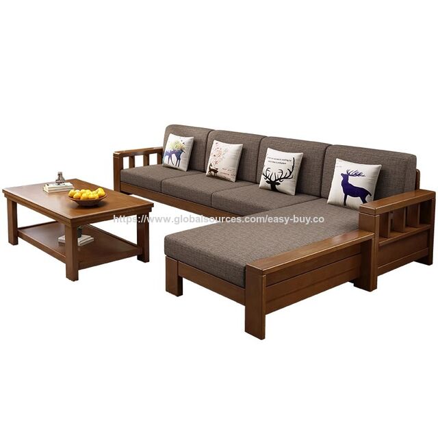 Juegos de Sofás para el Hogar, Juego de Sofá de Madera Maciza, Muebles Modernos Minimalistas de Estilo Chino, Chaise Longue para Apartamentos Pequeños, Madera y Tela
