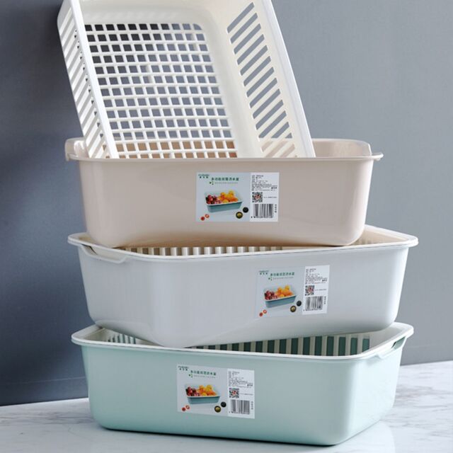 Cesta Drenante de Cocina Grande Multifuncional de Doble Capa, Cuenco para Lavar y Almacenar Frutas y Verduras