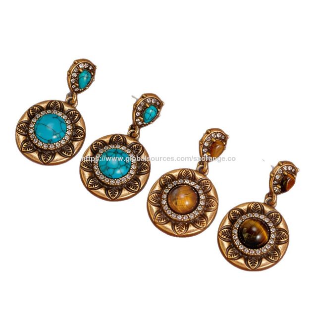 Vente en gros Boucles d'oreilles puces Boho Vintage, boucles d'oreilles pendantes baroques chunky, boucles d'oreilles clip rétro statement pour femmes