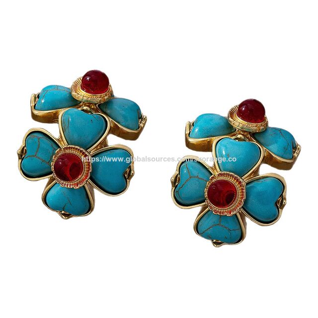 Vente en gros Boucles d'oreilles puces Boho Vintage, boucles d'oreilles pendantes baroques chunky, boucles d'oreilles clip rétro statement pour femmes