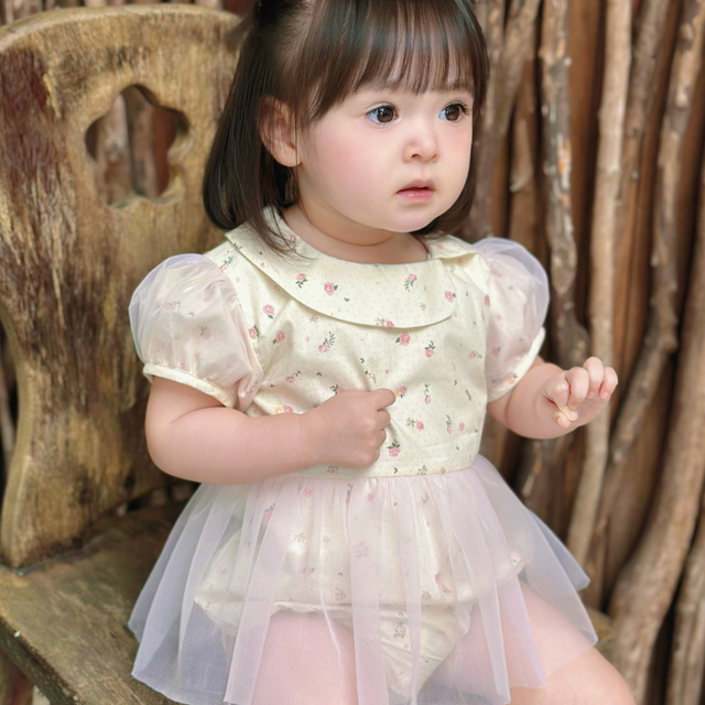 Vietnam Hersteller Versandbereit Sommer Bodysuit Blumen Mini Muster Strampler Peter Pan Mädchenkleider/Blumenmädchenkleider - RKS 01