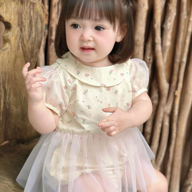 Vietnam Hersteller Versandbereit Sommer Bodysuit Blumen Mini Muster Strampler Peter Pan Mädchenkleider/Blumenmädchenkleider - RKS 01