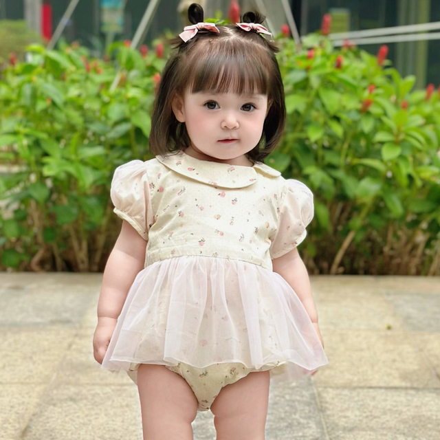 Vietnam Hersteller Versandbereit Sommer Bodysuit Blumen Mini Muster Strampler Peter Pan Mädchenkleider/Blumenmädchenkleider - RKS 01