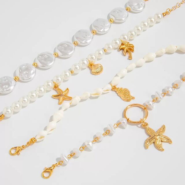 Pulsera de Abalorios Barroca Francesa al por Mayor, Colgante de Estrella de Mar y Concha Oceánica, Joyería de Moda para Mujer para Fiestas Diarias