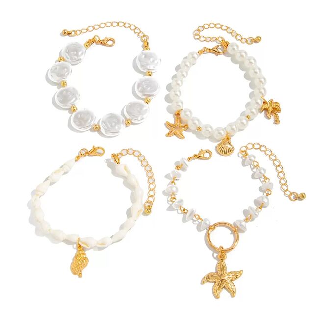 Pulsera de Abalorios Barroca Francesa al por Mayor, Colgante de Estrella de Mar y Concha Oceánica, Joyería de Moda para Mujer para Fiestas Diarias