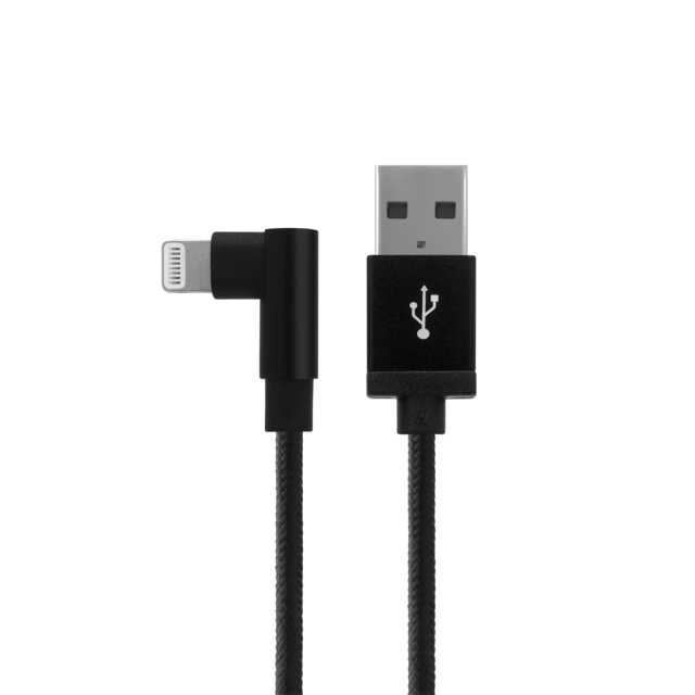 Cable de Carga USB-A a Lightning de 12W 2.4A | Cable Lightning Trenzado en Ángulo Recto | Envío desde China o Malasia | Venta al por Mayor y OEM
