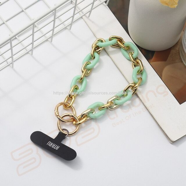 Cadena para Teléfono Móvil Premium de Acrílico y Metal, Estilo Bohemio Boho, Transparente, Frostado, Blanco Lechoso, Verde Menta con Gancho Chapado en Oro
