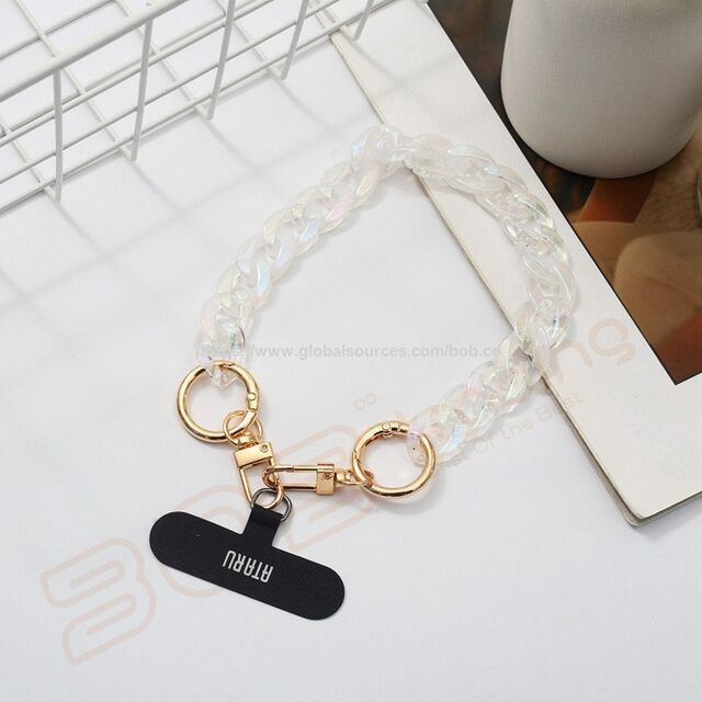 Cadena para Teléfono Móvil Premium de Acrílico y Metal, Estilo Bohemio Boho, Transparente, Frostado, Blanco Lechoso, Verde Menta con Gancho Chapado en Oro