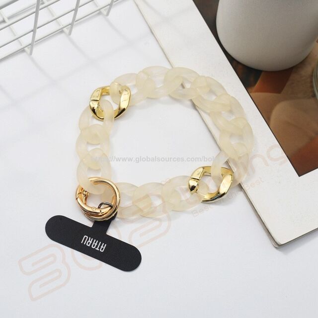 Cadena para Teléfono Móvil Premium de Acrílico y Metal, Estilo Bohemio Boho, Transparente, Frostado, Blanco Lechoso, Verde Menta con Gancho Chapado en Oro