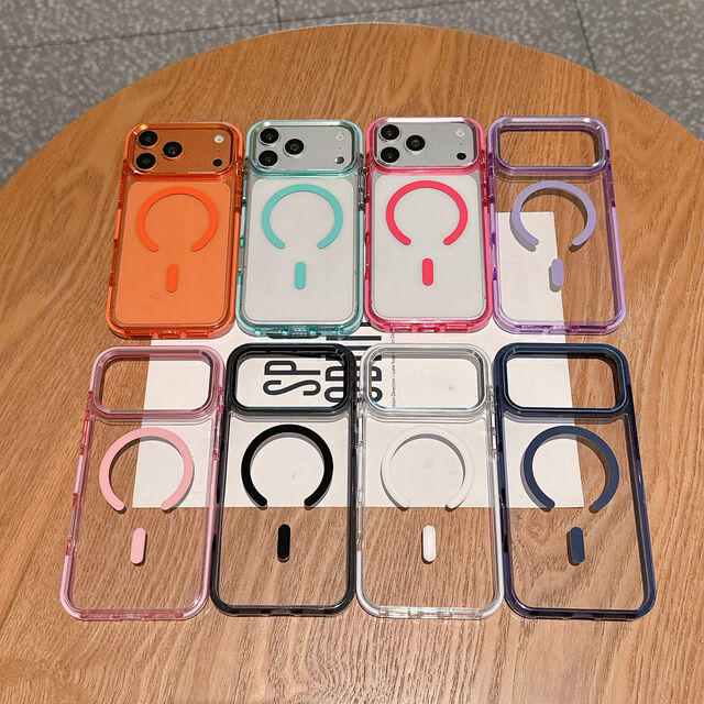 Fabricant Coque de Téléphone Magsafe TPU avec Cadre Caméra en Aluminium, Coque Transparente à Vagues Colorées pour iPhone 17 Pro Max