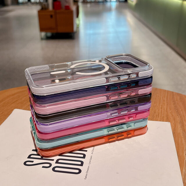 Fabricant Coque de Téléphone Magsafe TPU avec Cadre Caméra en Aluminium, Coque Transparente à Vagues Colorées pour iPhone 17 Pro Max