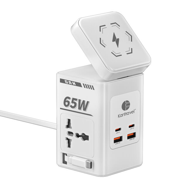 Carregador Gan 8 em 1 65W Carregador Rápido 2 Tipo C 2 USB 2 Tomadas AC Carregamento Rápido Sem Fio Carregador de Mesa Multi-Portas para Laptop