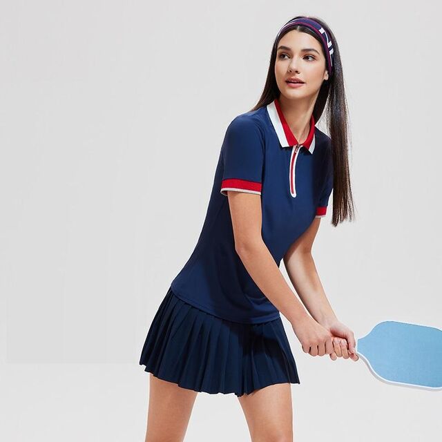 Camisetas Polo Deportivas para Mujer con Bloques de Color, Transpirables, de Manga Corta y Media Cremallera para Gimnasio, Yoga y Fitness