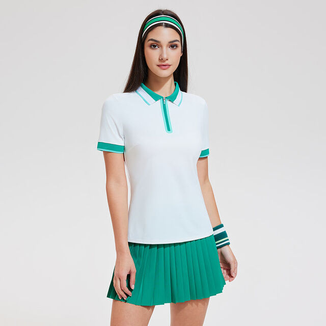 Camisetas Polo Deportivas para Mujer con Bloques de Color, Transpirables, de Manga Corta y Media Cremallera para Gimnasio, Yoga y Fitness