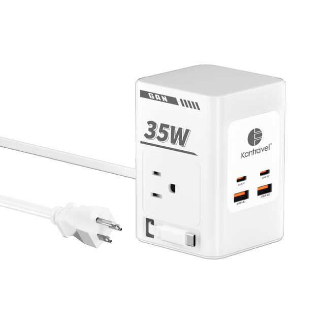 Estação de Energia de Mesa GaN de 25W a 65W, Estação de Carregamento USB GaN 7 em 1 com Cabo de Extensão de 4 Carregadores USB e 2 Tomadas