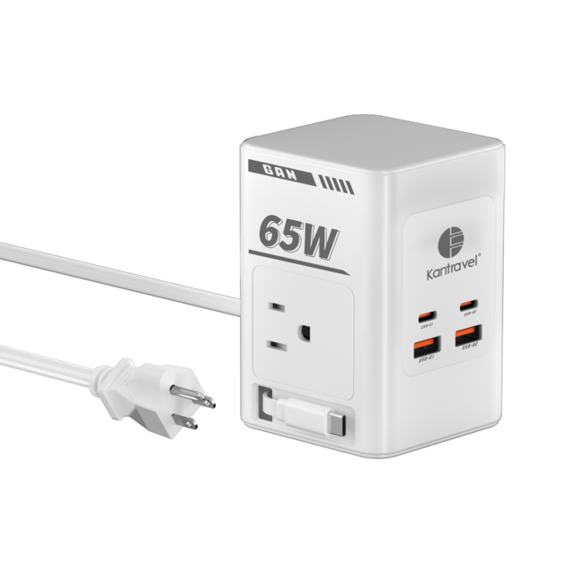 Estação de Energia de Mesa GaN de 25W a 65W, Estação de Carregamento USB GaN 7 em 1 com Cabo de Extensão de 4 Carregadores USB e 2 Tomadas