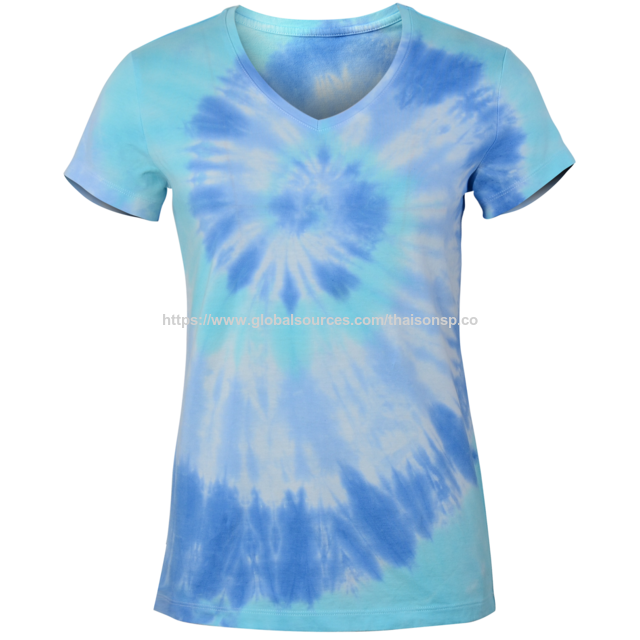 Damen T-Shirt mit V-Ausschnitt und kurzen Ärmeln, Batikmuster [LTD2]
