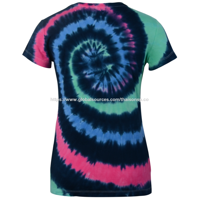 Damen T-Shirt mit V-Ausschnitt, kurzen Ärmeln und Batikmuster [LTD8]