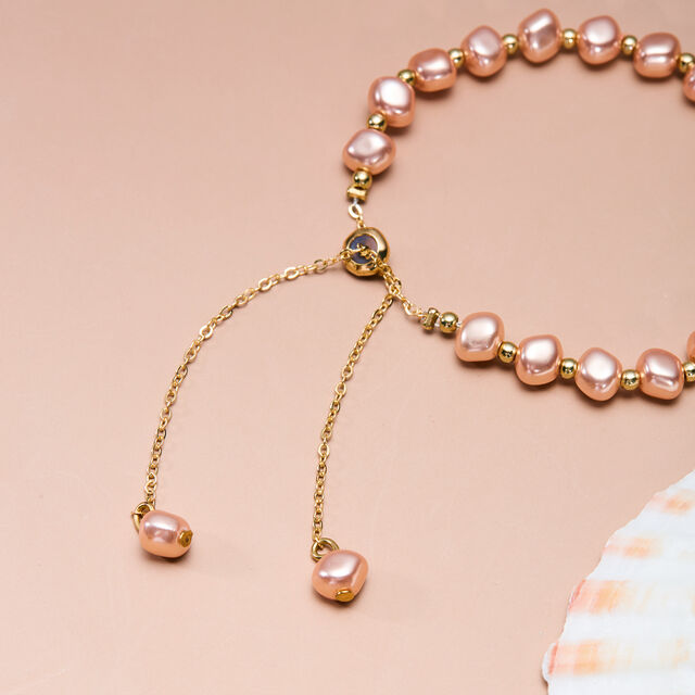 Pulsera de Diseño Novedoso INS para Mujer, Pulsera de Perlas de Imitación de Bola Champagne con Cordón Ajustable