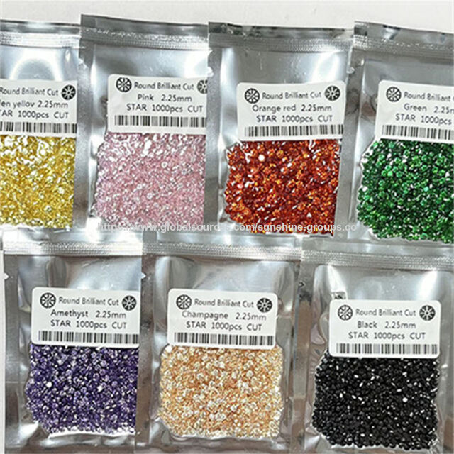 Piedras sueltas de circonita cúbica multicolor de 0.8-3.0 mm, piedras de circonita cúbica de corte redondo de tamaño pequeño, pieza accesoria