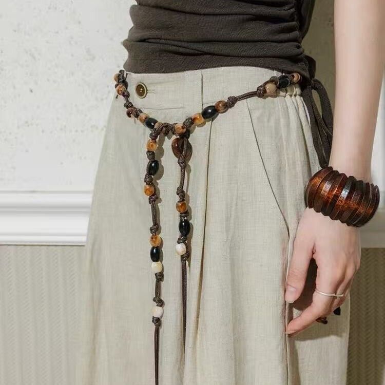 Wide Beaded Belt Adjustable Beaded Belt Resin Beaded Belt  display picture 3
