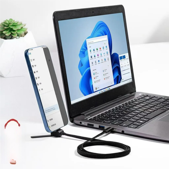 Cable de Carga Rápida de 60W + Soporte 2 en 1, Cable Cargador Manos Libres para Ver Películas en Escritorio/Coche/Viaje