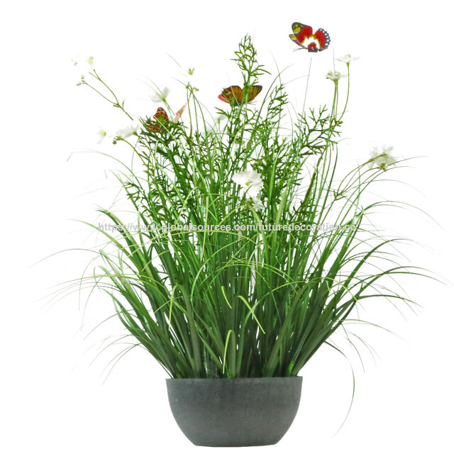 Artículo de gran venta en 2025: Brote de flor de hierba artificial amarilla/verde de 52 cm con maceta de plástico
