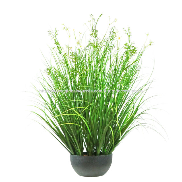 Artículo de gran venta en 2025: Brote de flor de hierba artificial amarilla/verde de 52 cm con maceta de plástico