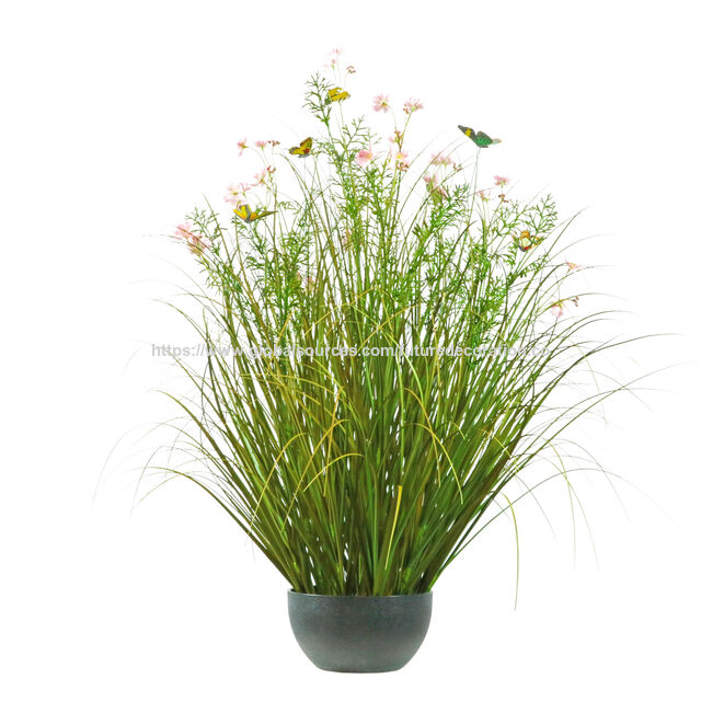 Artículo de gran venta en 2025: Brote de flor de hierba artificial amarilla/verde de 52 cm con maceta de plástico