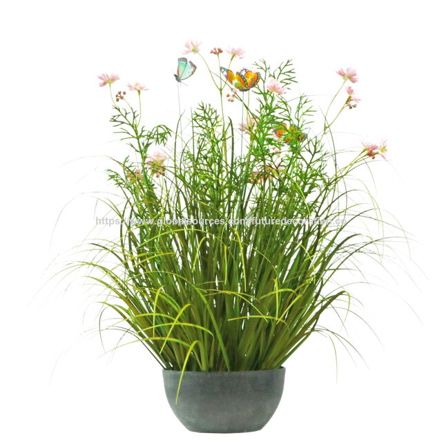 Artículo de gran venta en 2025: Brote de flor de hierba artificial amarilla/verde de 52 cm con maceta de plástico