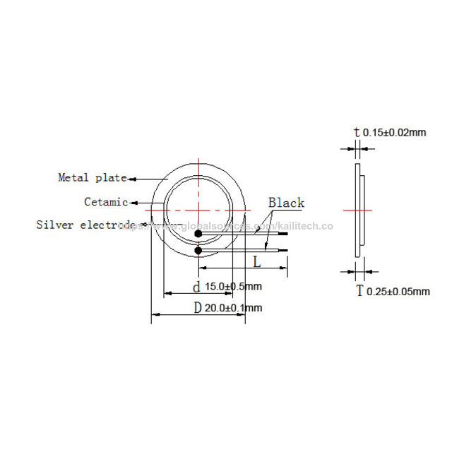 Piringan Piezo KD 20mm Pra-Kabel 4.0 kHz Transduser Pemicu Buzzer untuk instrumen, Peringatan