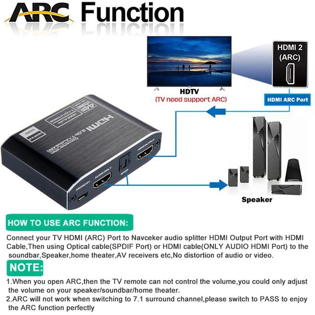 V2.0 4K HDMI zu HDMI+SPDIF+3.5mm Audio+ARC Konverter