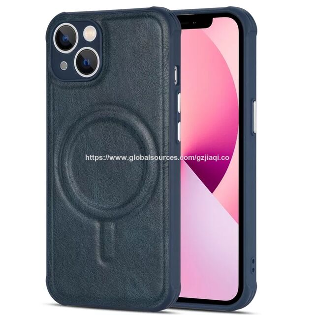 Coque de Protection Magnétique Anti-choc en Cuir PU PC pour iPhone 14