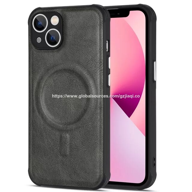 Coque de Protection Magnétique Anti-choc en Cuir PU PC pour iPhone 14