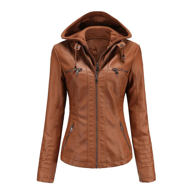 Leder-Motorradjacke für Damen - Active Wear, Wintertauglich, Atmungsaktiv, Knitterfrei, Wasserdicht, Umweltfreundlich, Beige, Leichtes PU