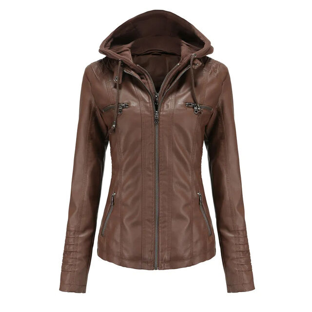 Leder-Motorradjacke für Damen - Active Wear, Wintertauglich, Atmungsaktiv, Knitterfrei, Wasserdicht, Umweltfreundlich, Beige, Leichtes PU