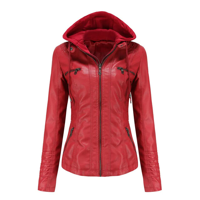 Leder-Motorradjacke für Damen - Active Wear, Wintertauglich, Atmungsaktiv, Knitterfrei, Wasserdicht, Umweltfreundlich, Beige, Leichtes PU