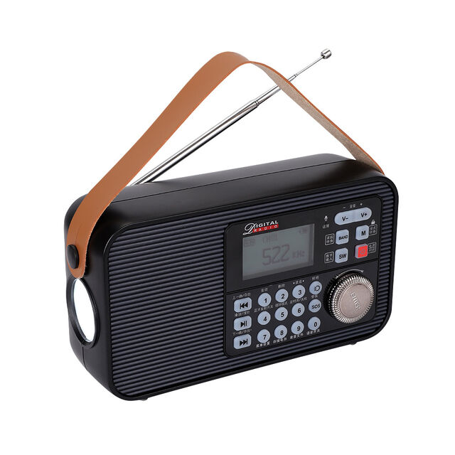 Receptor de Radio Digital Portátil DAB/DAB+/FM con Altavoz Inalámbrico BT Mp3 de Doble Fuente de Alimentación e Iluminación de Emergencia, Radio de Bolsillo (Negro)