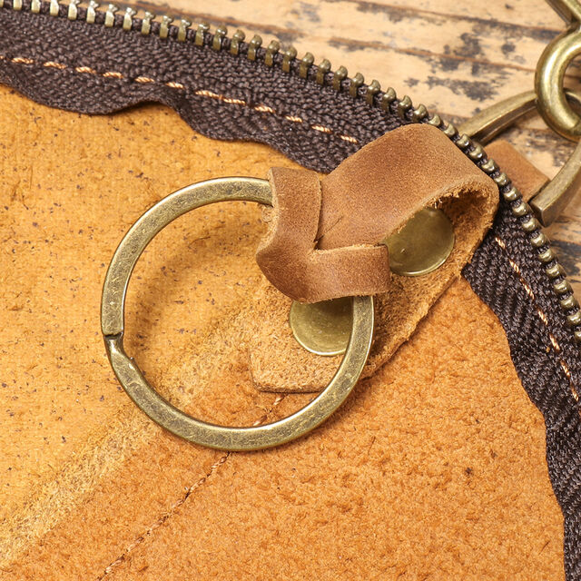 Étui à clés en cuir - Mini sac à main portable en cuir de vachette pur avec fermeture éclair pour clés de voiture et petit portefeuille