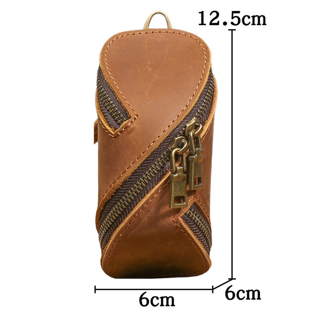 Étui à clés en cuir - Mini sac à main portable en cuir de vachette pur avec fermeture éclair pour clés de voiture et petit portefeuille
