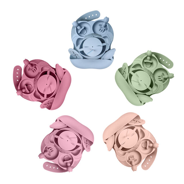 Conjunto de Alimentação para Bebê, Colher para Criança, Babador, Jantar Infantil, Silicone Livre de BPA, Prato com Ventosa, Tigela, Copo para Desmame Guiado pelo Bebê