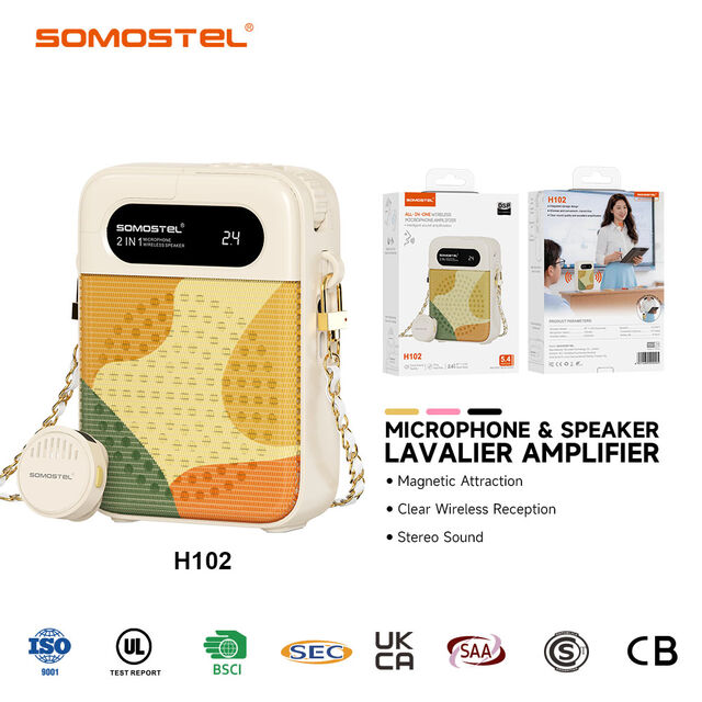 Amplificador de Voz Inalámbrico Portátil con Micrófono de Clip Magnético | Altavoz de 20W para Profesores, Guías y Presentadores
