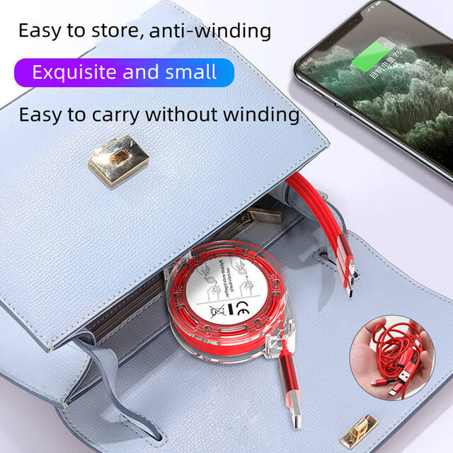 Werbeartikel 3-in-1 USB-Einziehkabel mit individuellem Logo, 3-in-1 Ladekabel, einziehbares Ladekabel 3-in-1 mit C-Option