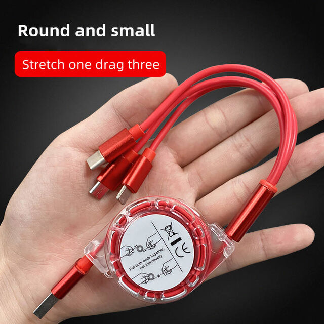 Werbeartikel 3-in-1 USB-Einziehkabel mit individuellem Logo, 3-in-1 Ladekabel, einziehbares Ladekabel 3-in-1 mit C-Option