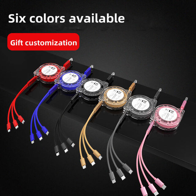 Werbeartikel 3-in-1 USB-Einziehkabel mit individuellem Logo, 3-in-1 Ladekabel, einziehbares Ladekabel 3-in-1 mit C-Option