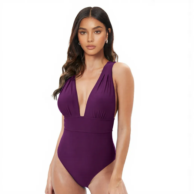 Nuevo Sexy Traje de Baño de una Pieza con Escote Profundo en V y Tirantes Cruzados en la Espalda