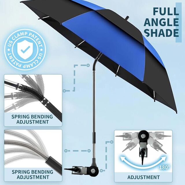 Sombrilla de Playa de 2 Piezas UPF50+ Anti UV Impermeable Apertura Manual Sombra para Terraza Exterior y Sillas