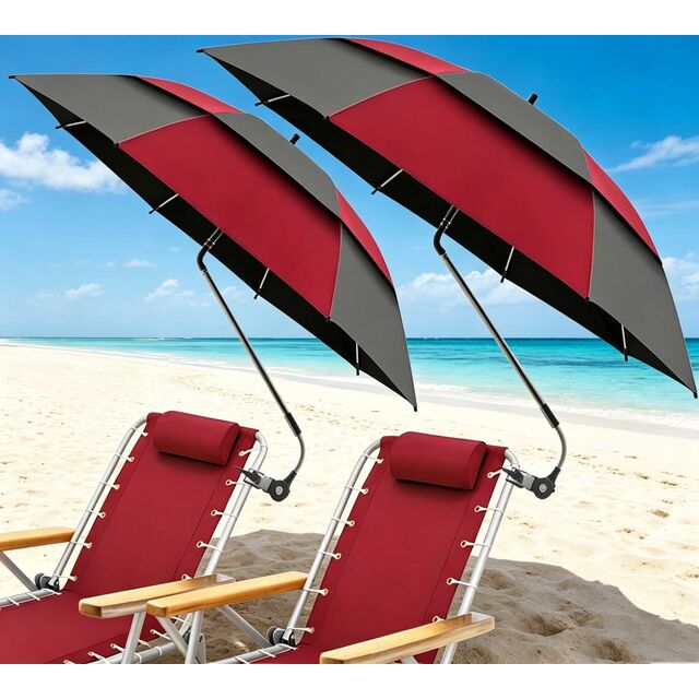 Sombrilla de Playa de 2 Piezas UPF50+ Anti UV Impermeable Apertura Manual Sombra para Terraza Exterior y Sillas